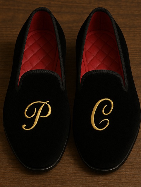 pantuflas de terciopelo bordadas